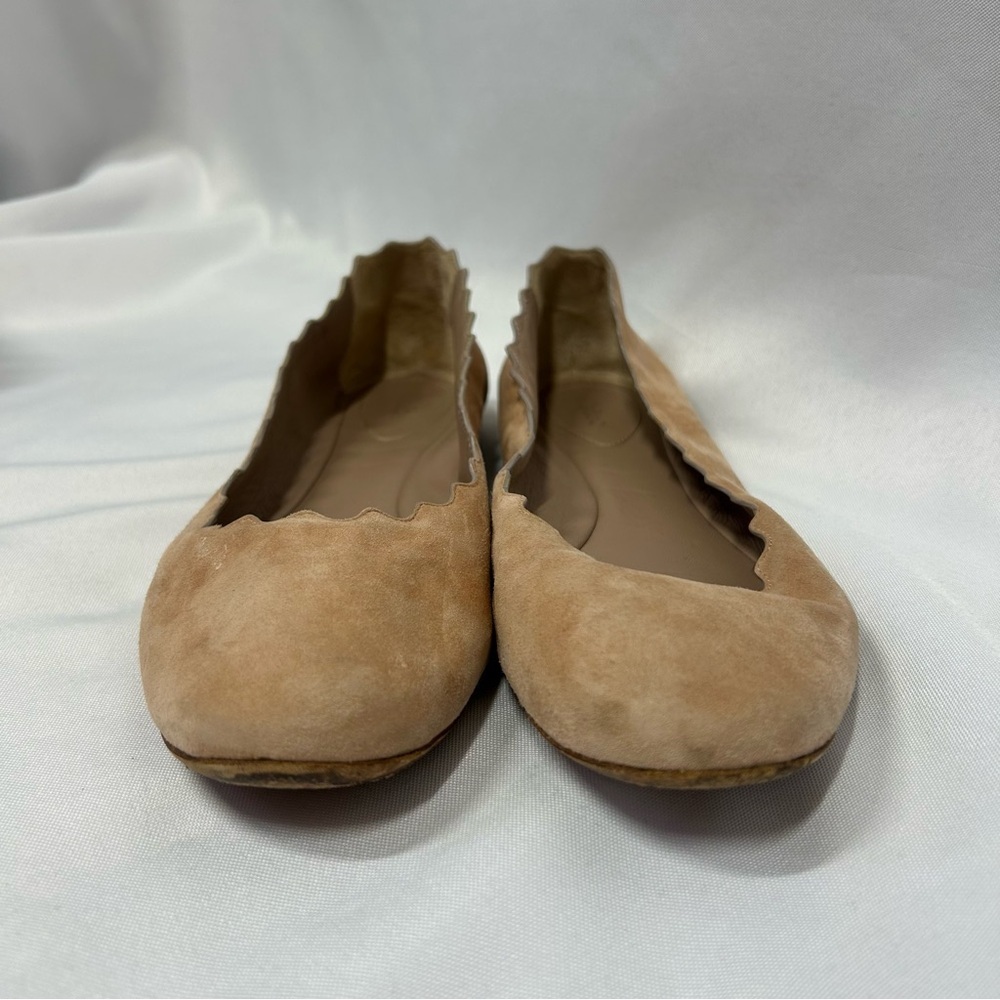Chloé | Suede Nude Tan Flats Scalloped Women’s Size 39.5 - Picture 2 of 10